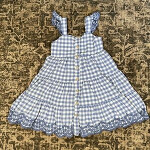 Girls Blue and White Checkered Embroidered Dress • Shabby Chic‎ • Small